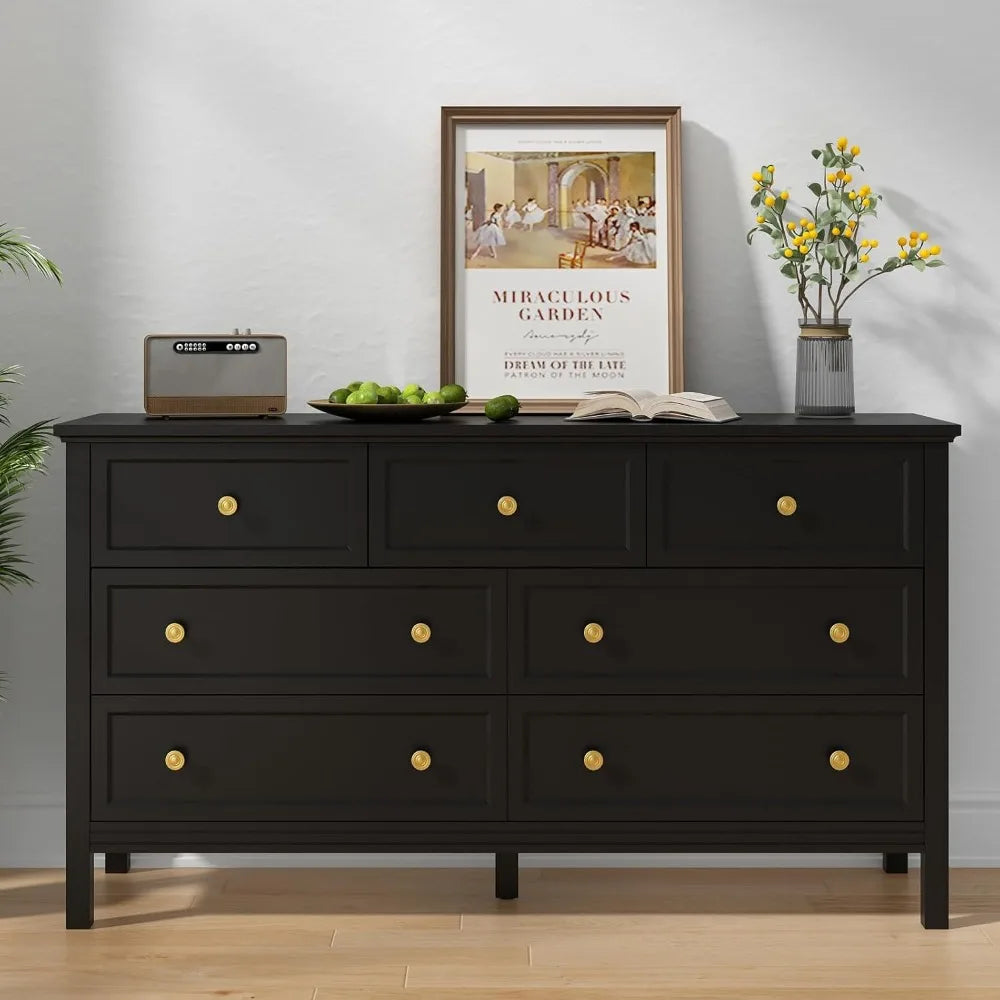 7-Drawer Dresser for Bedroom With Wide Drawers and Metal Handles