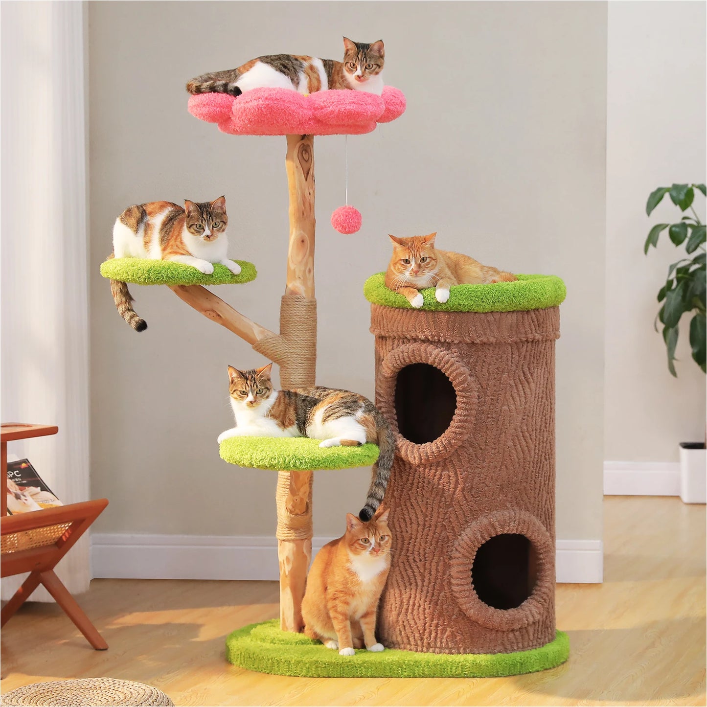 PAWZ Road Tall Cat Tree Tower With 4 Condos And Thick Scratching Post For Indoor Luxury Cats