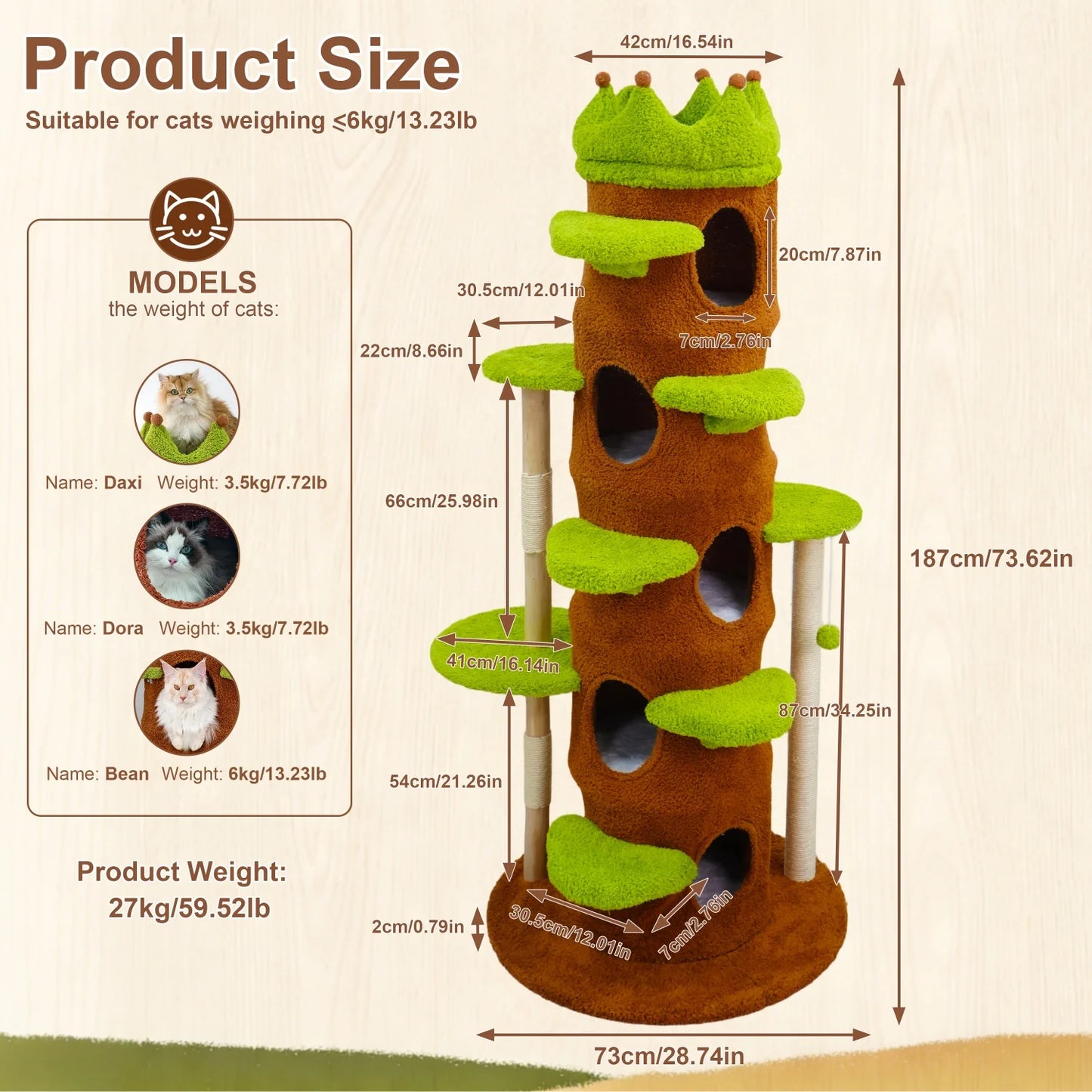 BINGOPAW Heavy Duty Cat Tree With Plush Cave