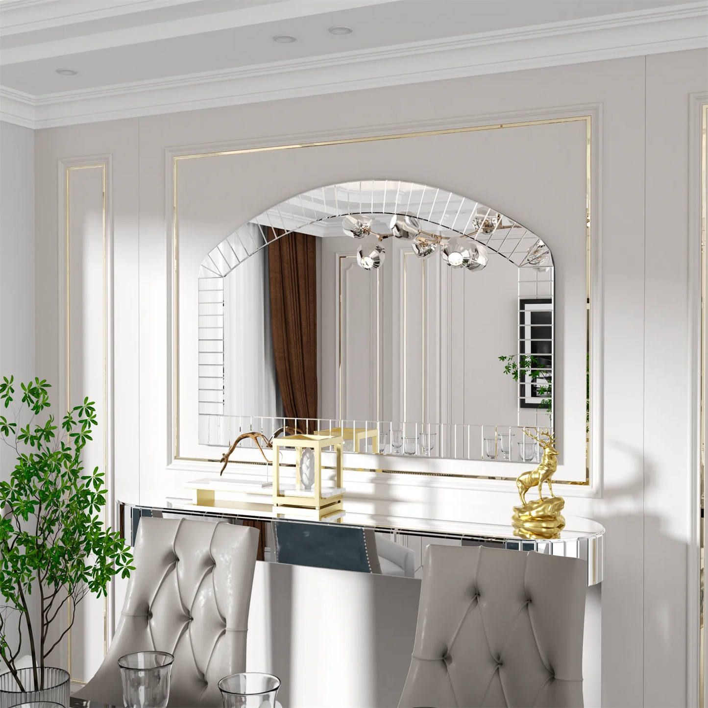 Arched Venetian Mirror With Beveled Edge For Living Room Decor