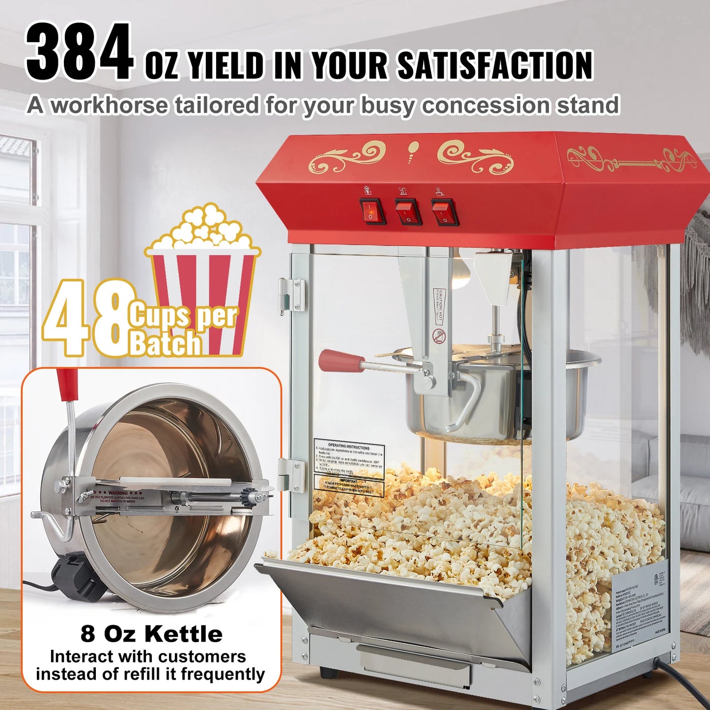 SucceBuy Electric Popcorn Maker Automatic For Home Use