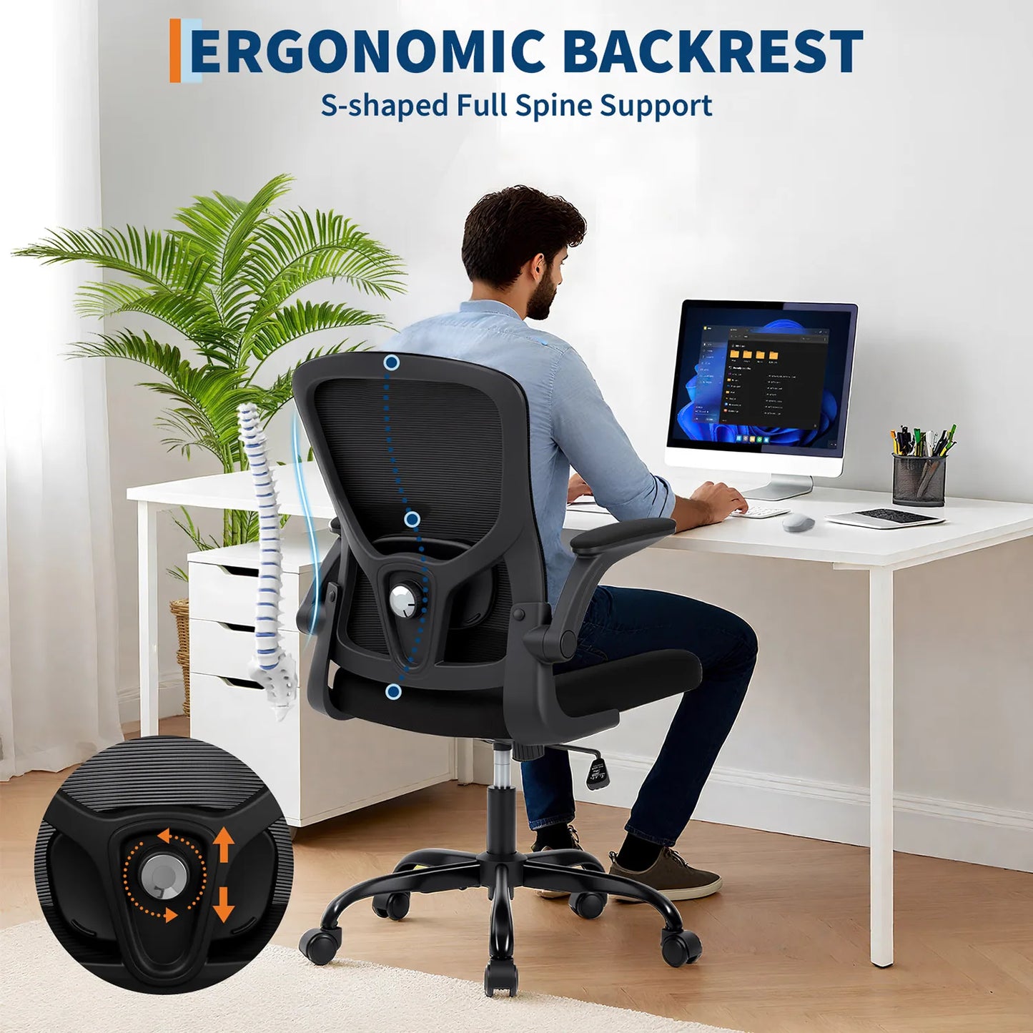HiMISSE Ergonomic Mesh Office Chair With Adjustable Lumbar Support And High Back For Home Office