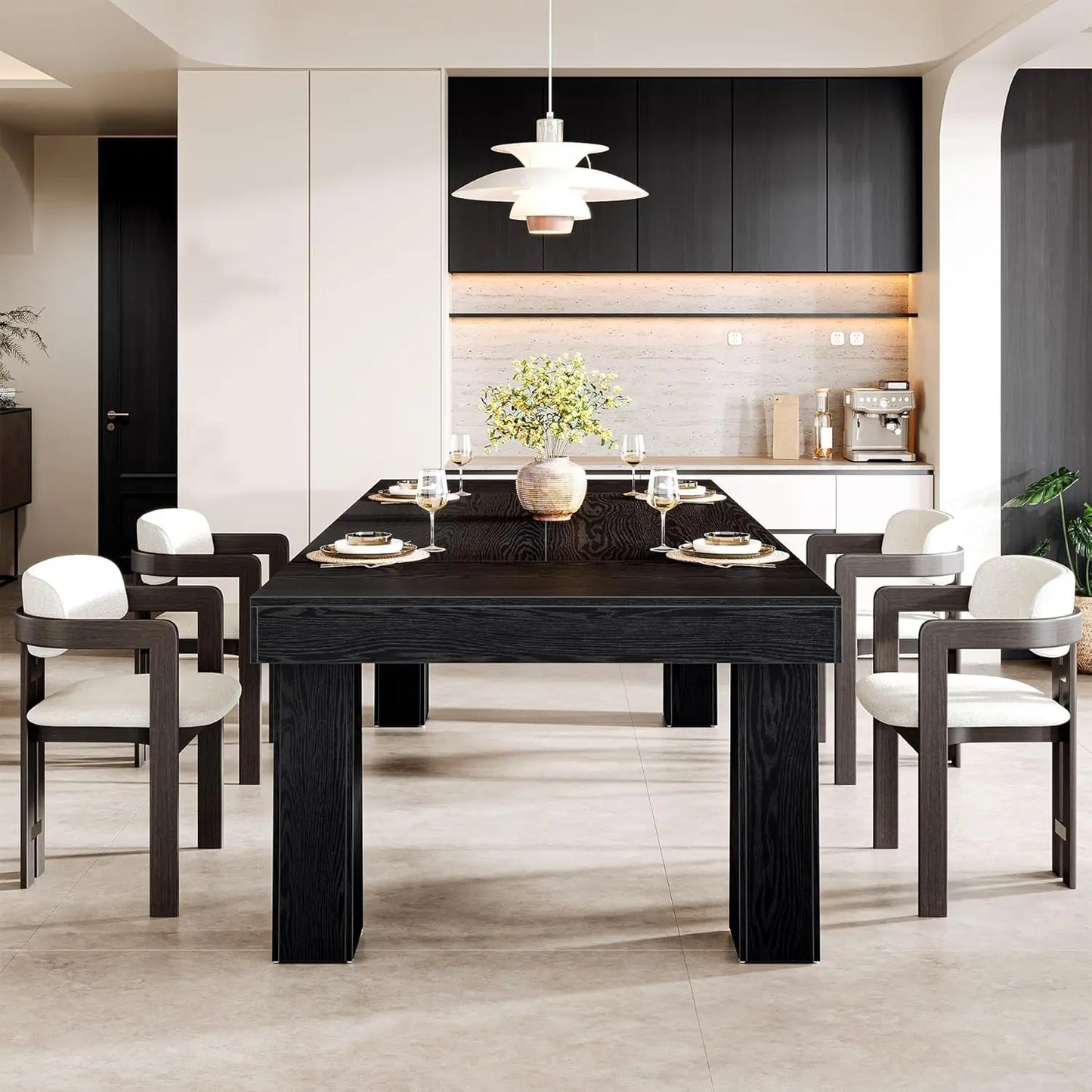 Modern Rectangular Dining Table With Heavy Duty Tapered Legs