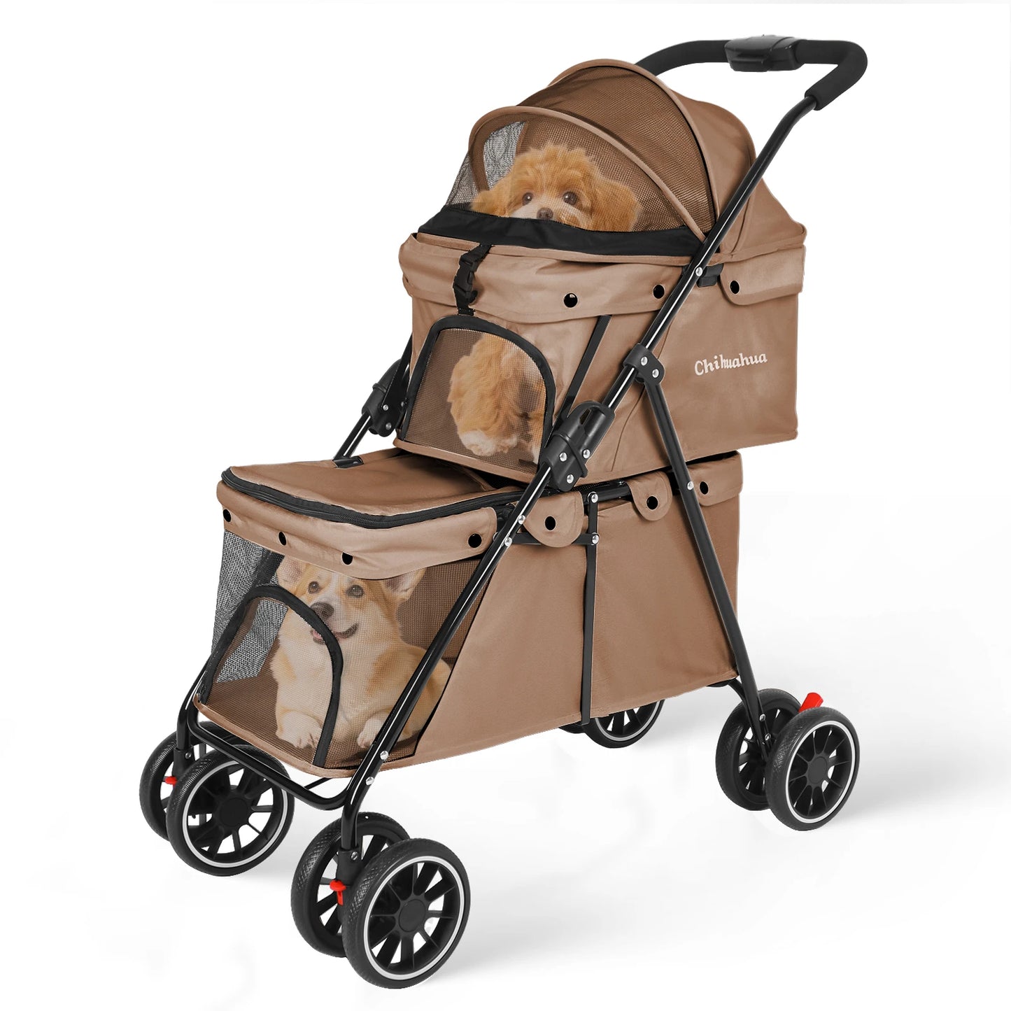 CHIHUAHUA Foldable Double Pet Stroller With Detachable Carriers Safety Belts
