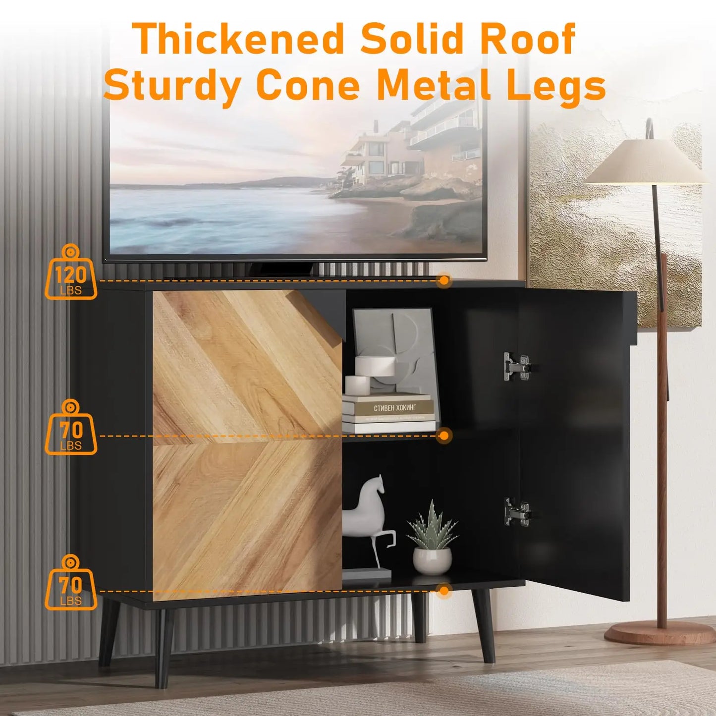 HiMISS Storage Cabinet With Shelf And Doors, Modern Freestanding Console