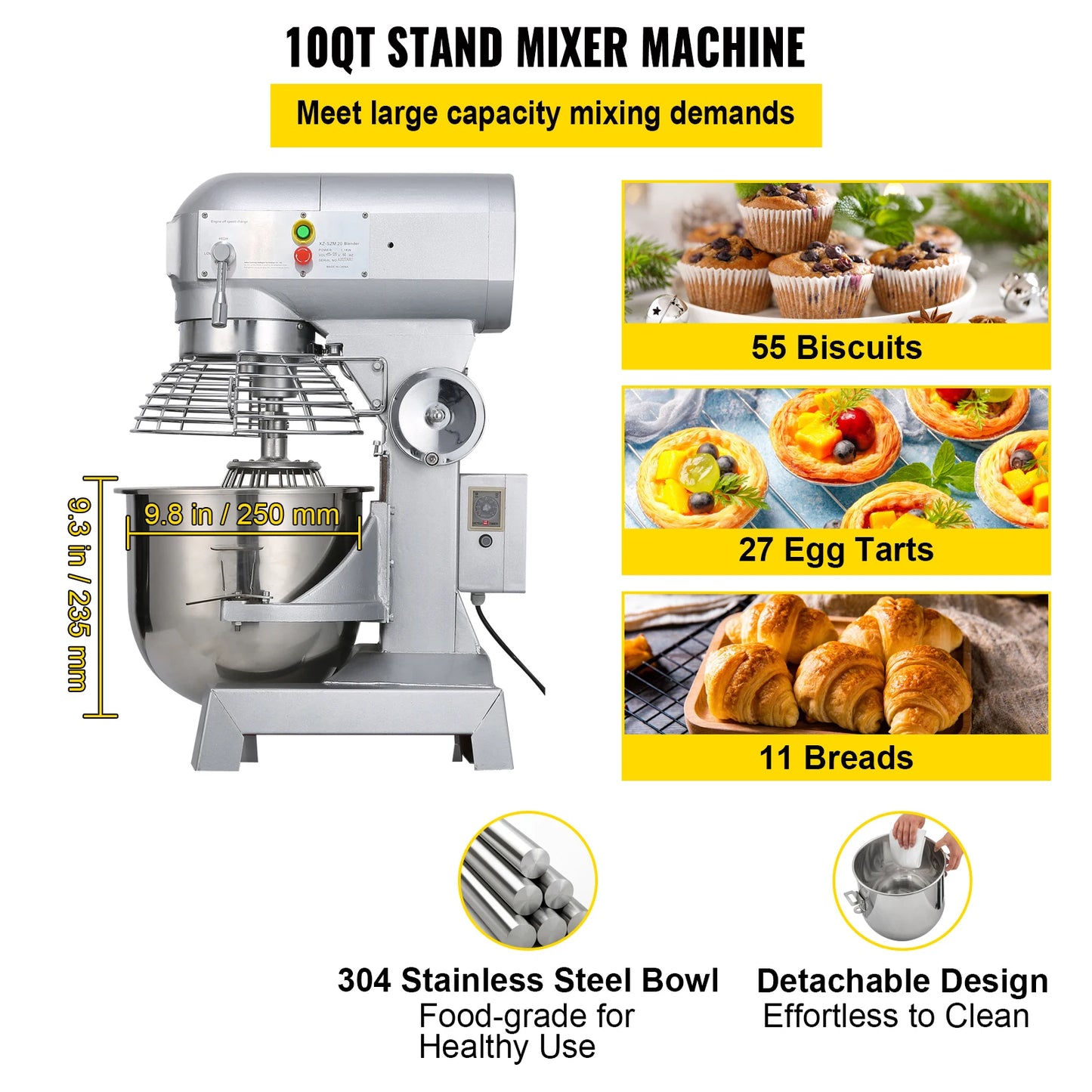 SucceBuy Electric Dough Mixer 10L To 30L Stainless Steel Adjustable Speed Heavy Duty Commercial Kitchen Stand Mixer