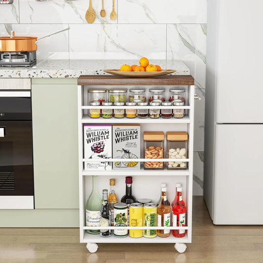 Rolling Narrow Kitchen Cart on Wheels 4 Tier Slim Utility Cart