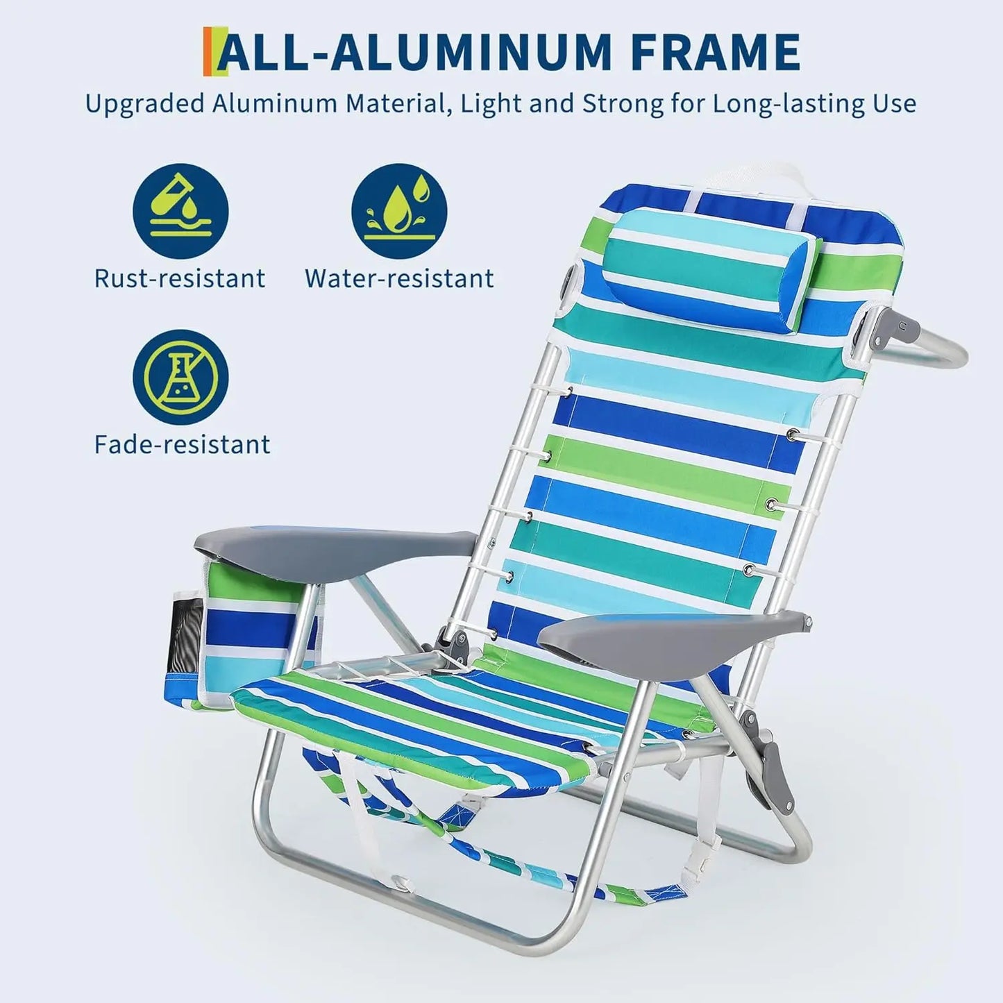 TWISTER.CK Backpack Beach Chair With 5 Reclining Positions Lay Flat Cup Holder Phone Pocket For Adults 300Lbs