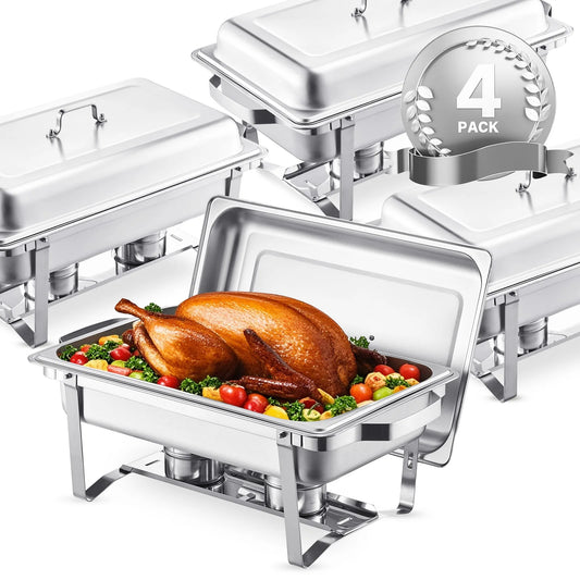 SucceBuy 8 Qt Chafing Dish Buffet Set Stainless Steel With 2 Full Size And 4 Half Size Pans For Weddings