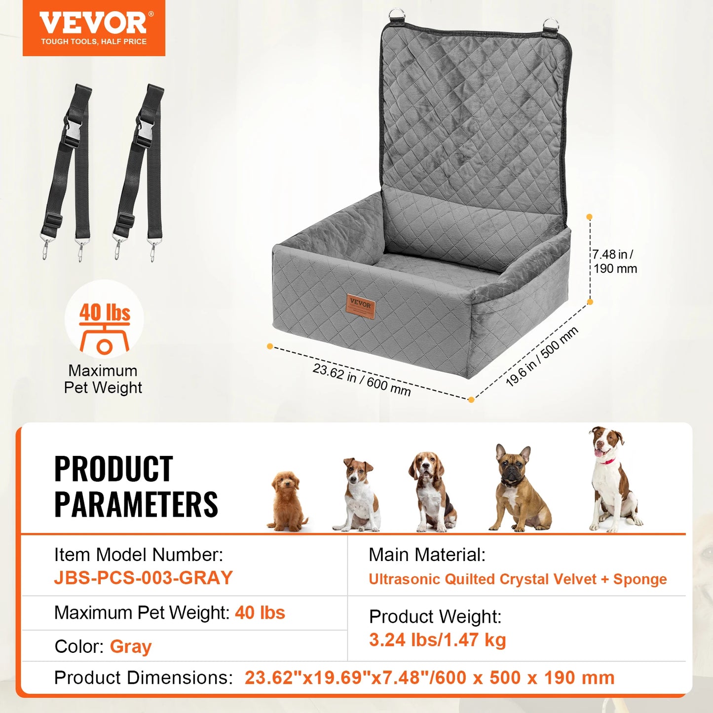 SucceBuy Dog Car Seat Waterproof Booster With Clip On Leash