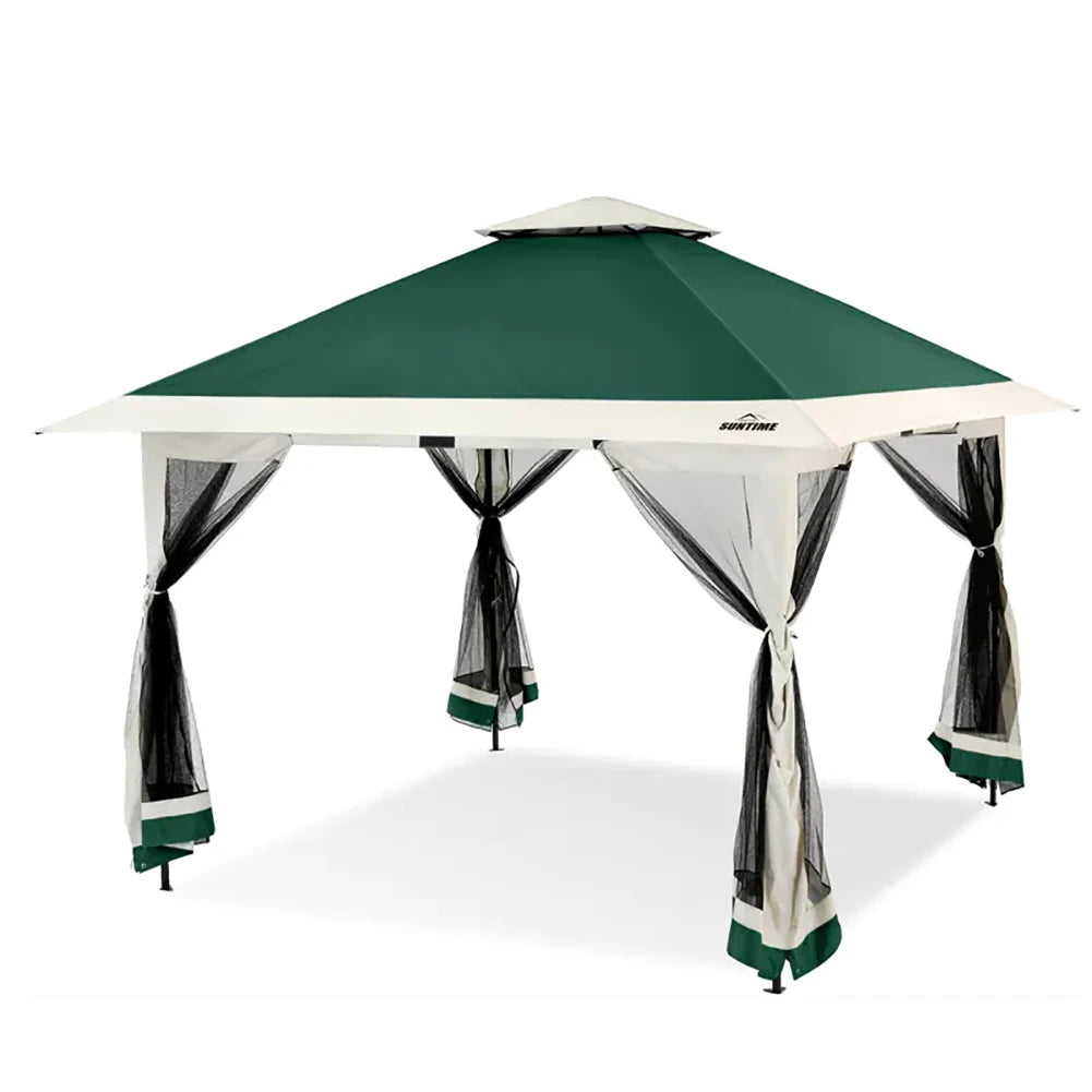 13x13 Ft Pop Up Gazebo With Cantilevered Eaves Awning And One Touch Roll Up Canopy Backyard Mosquito Netting