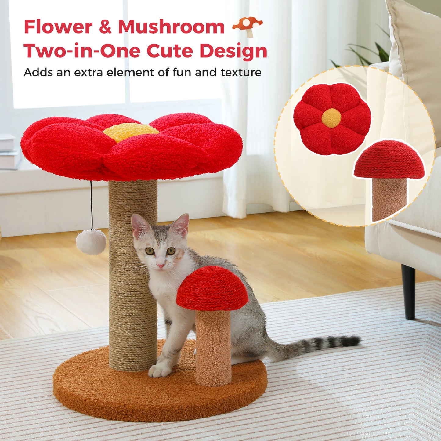 PAWZ Road Cat Scratching Post With Removable Flower Bed For Indoor Cats Dual Tier Wood Toy