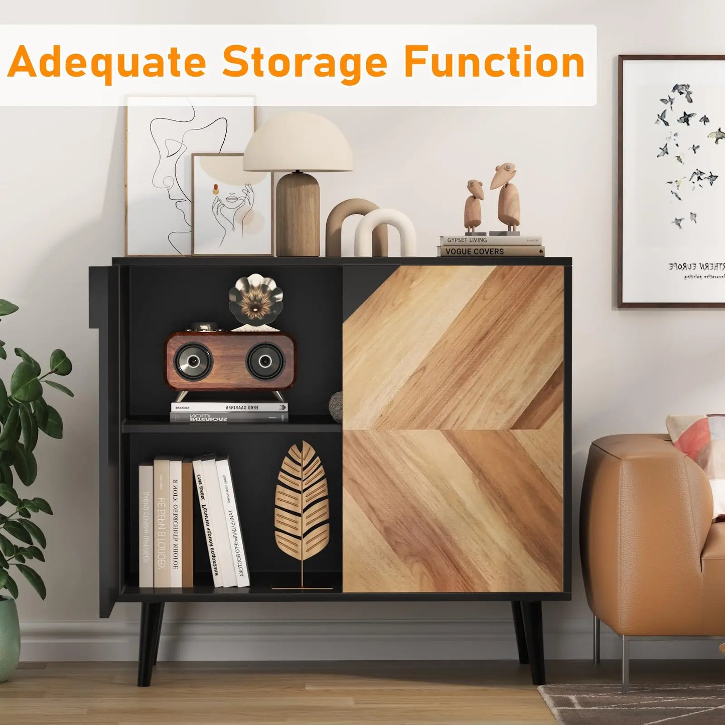 HiMISS Storage Cabinet With Shelf And Doors, Modern Freestanding Console