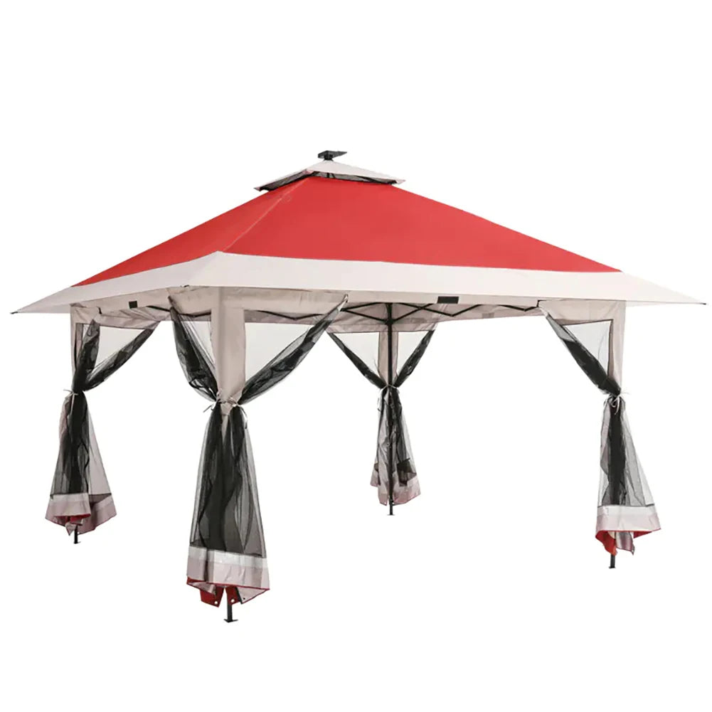 13x13 Ft Pop Up Gazebo With Cantilevered Eaves Awning And One Touch Roll Up Canopy Backyard Mosquito Netting
