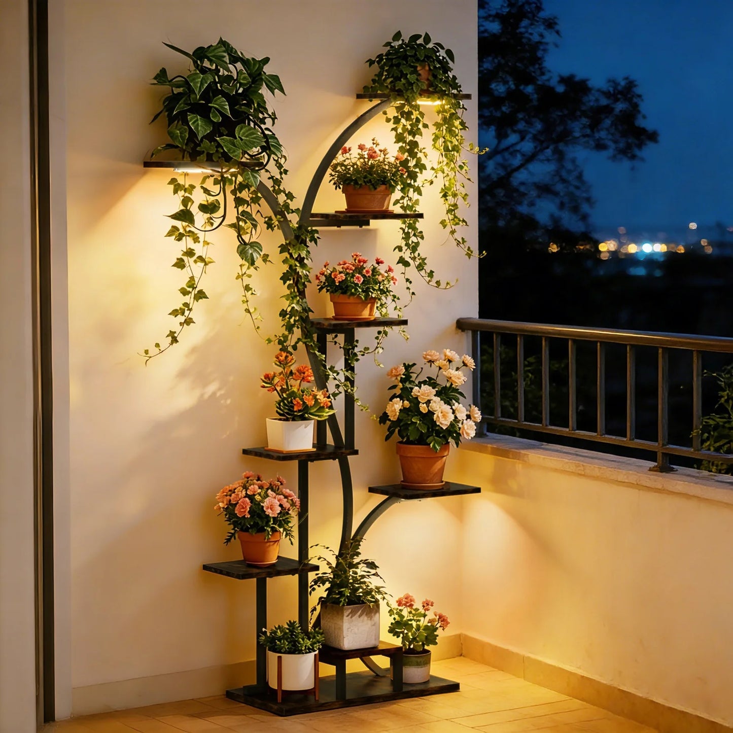Tree Shaped Indoor Metal Plant Stand With Grow Lights