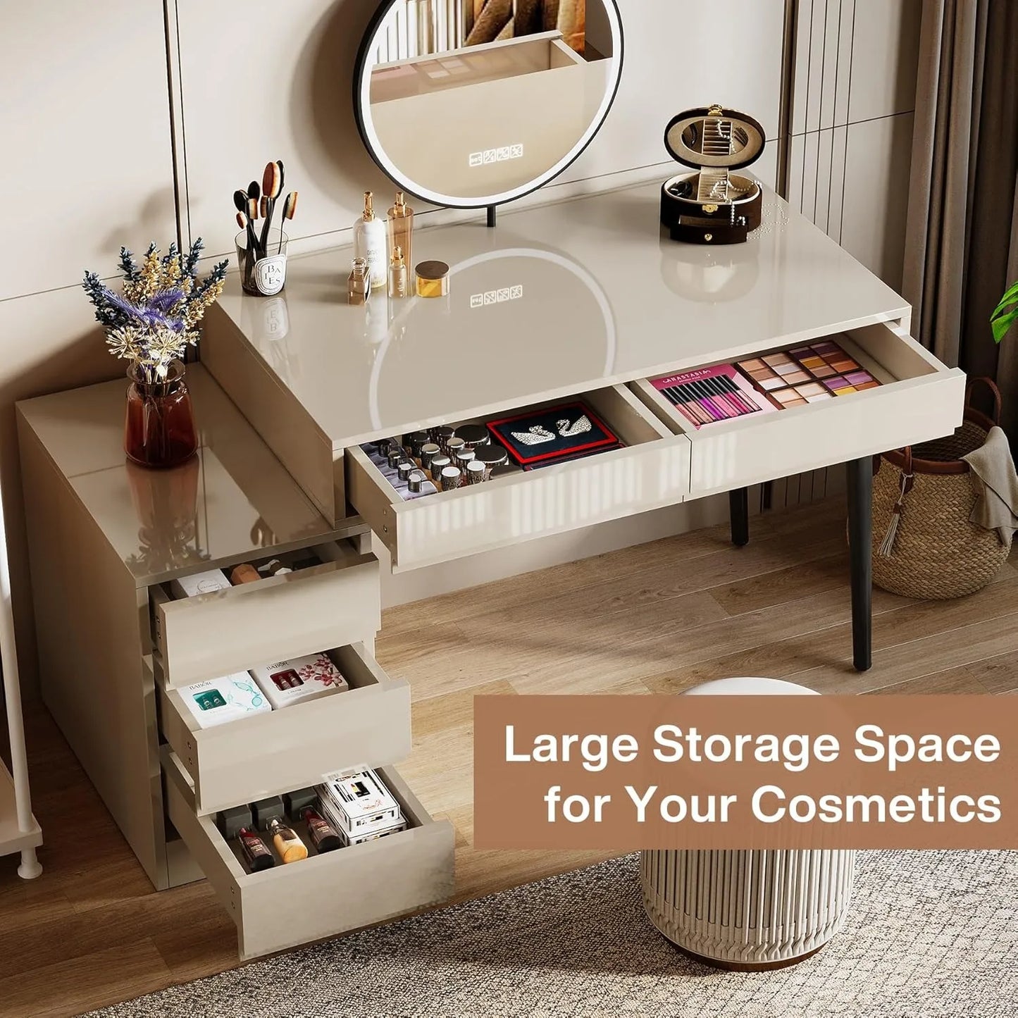 Little Tree Vanity Desk With Five Drawers High Gloss Makeup
