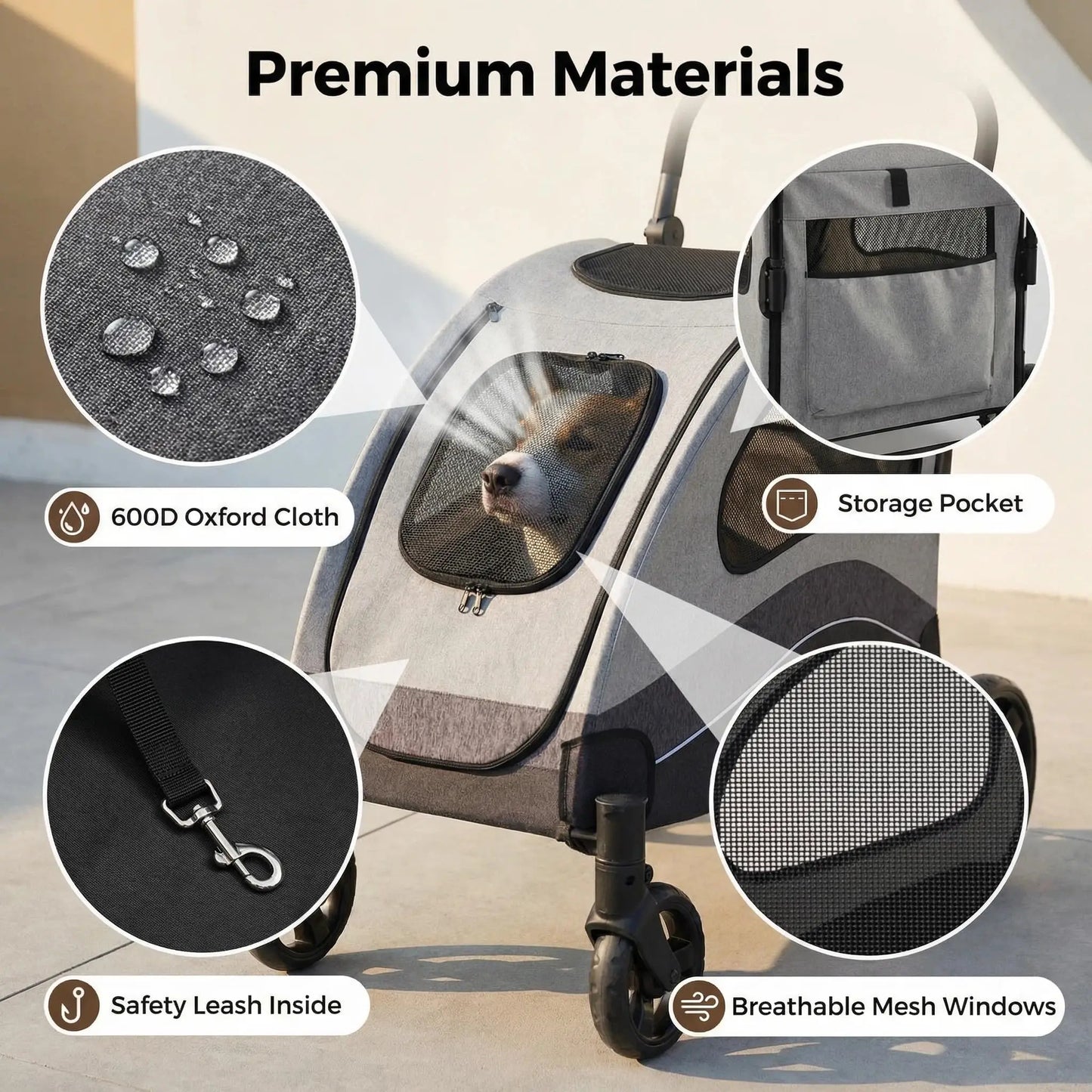 HiMISS Collapsible Large Dog Stroller Wagon 360 Degree Swivel Travel