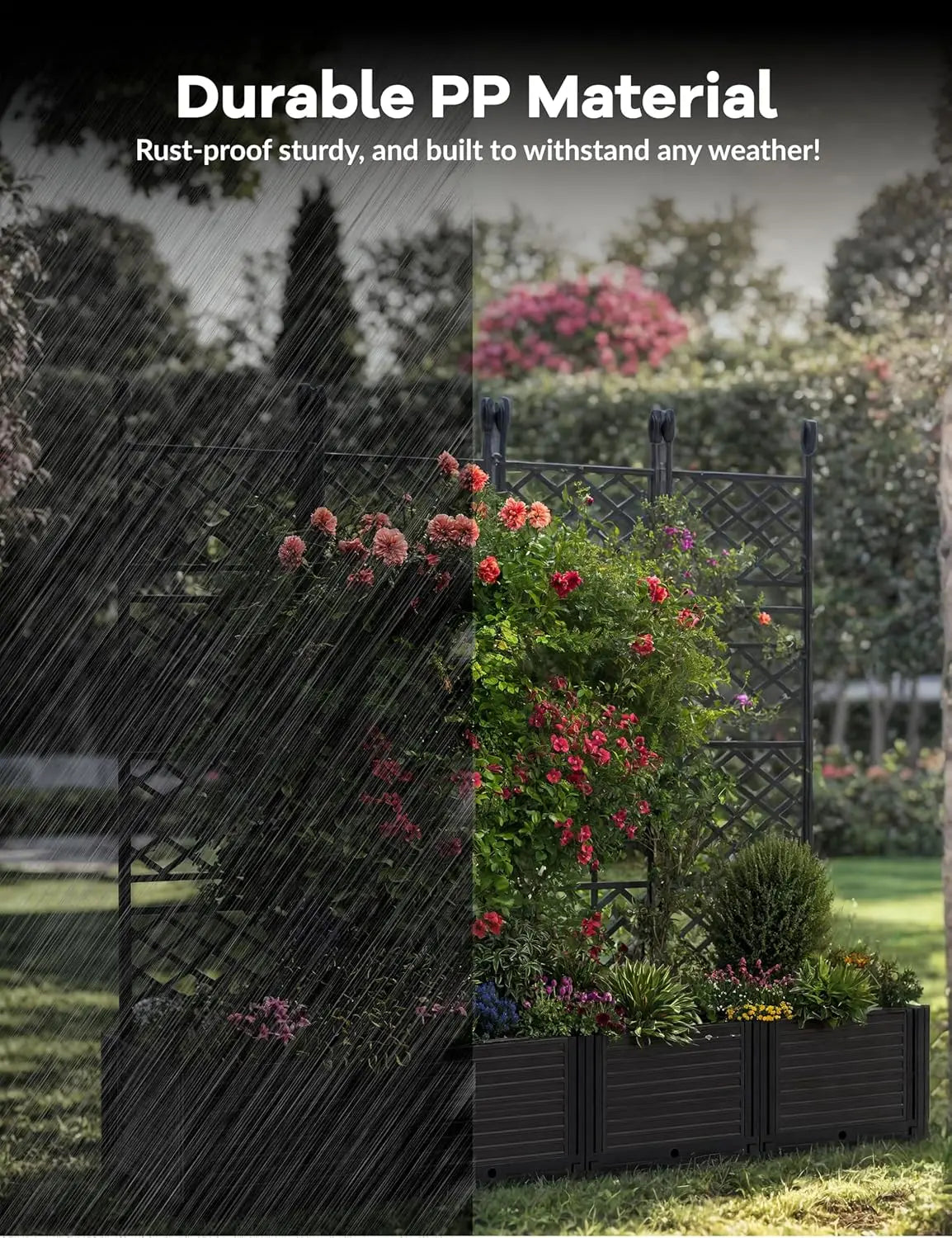TWISTER.CK Plastic Planter Box With Trellis 5.25ft Tall Raised Garden Bed Self Watering Drainage For Outdoor Balconies