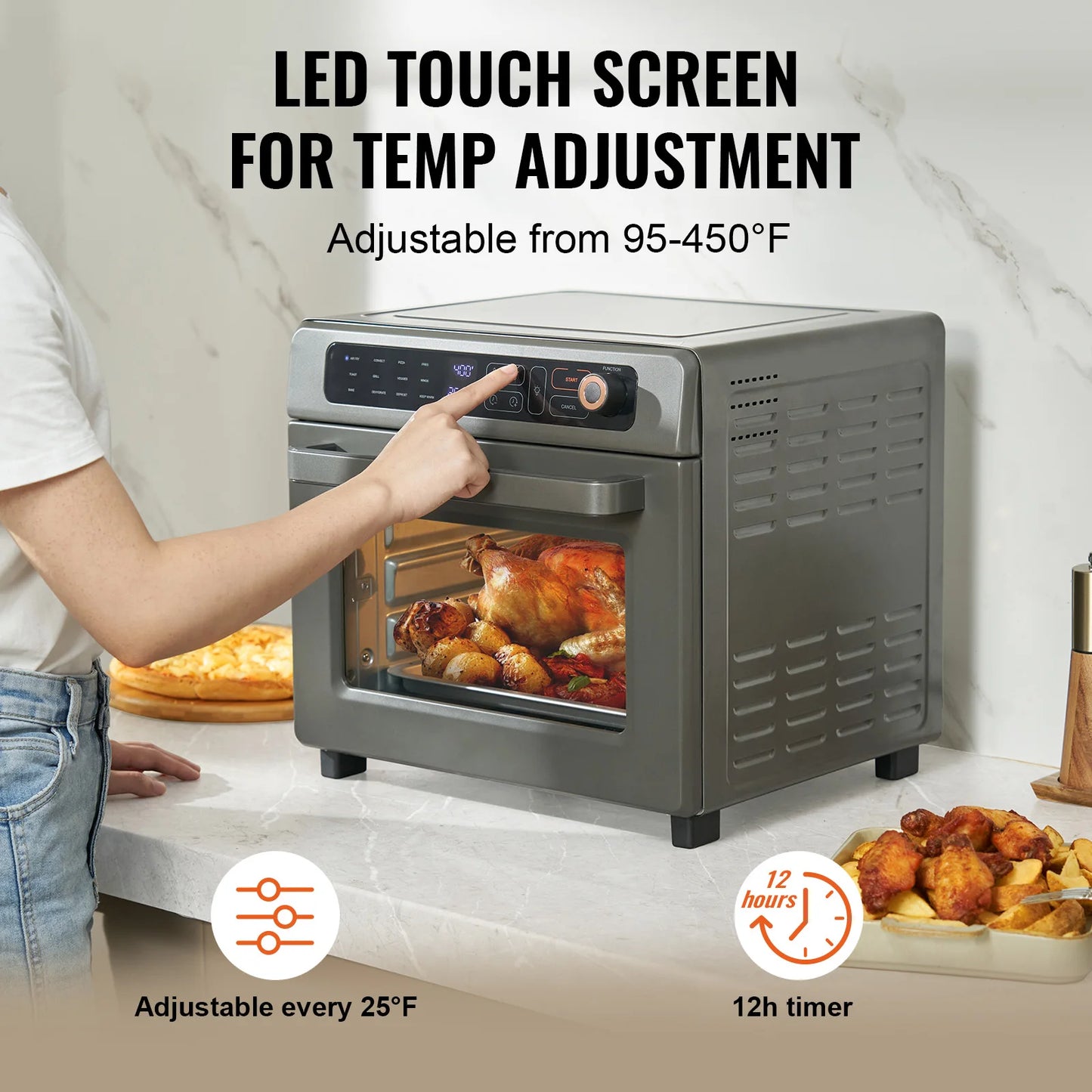 SucceBuy 25L Air Fryer Toaster Oven Convection 1700W Stainless Steel Countertop With Grill For Home Kitchens