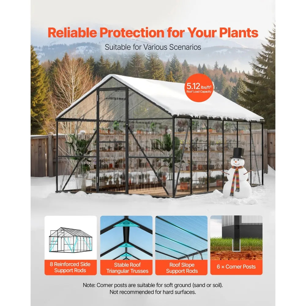 8 By 12 Ft Polycarbonate Walk In Greenhouse For Outdoor Gardening