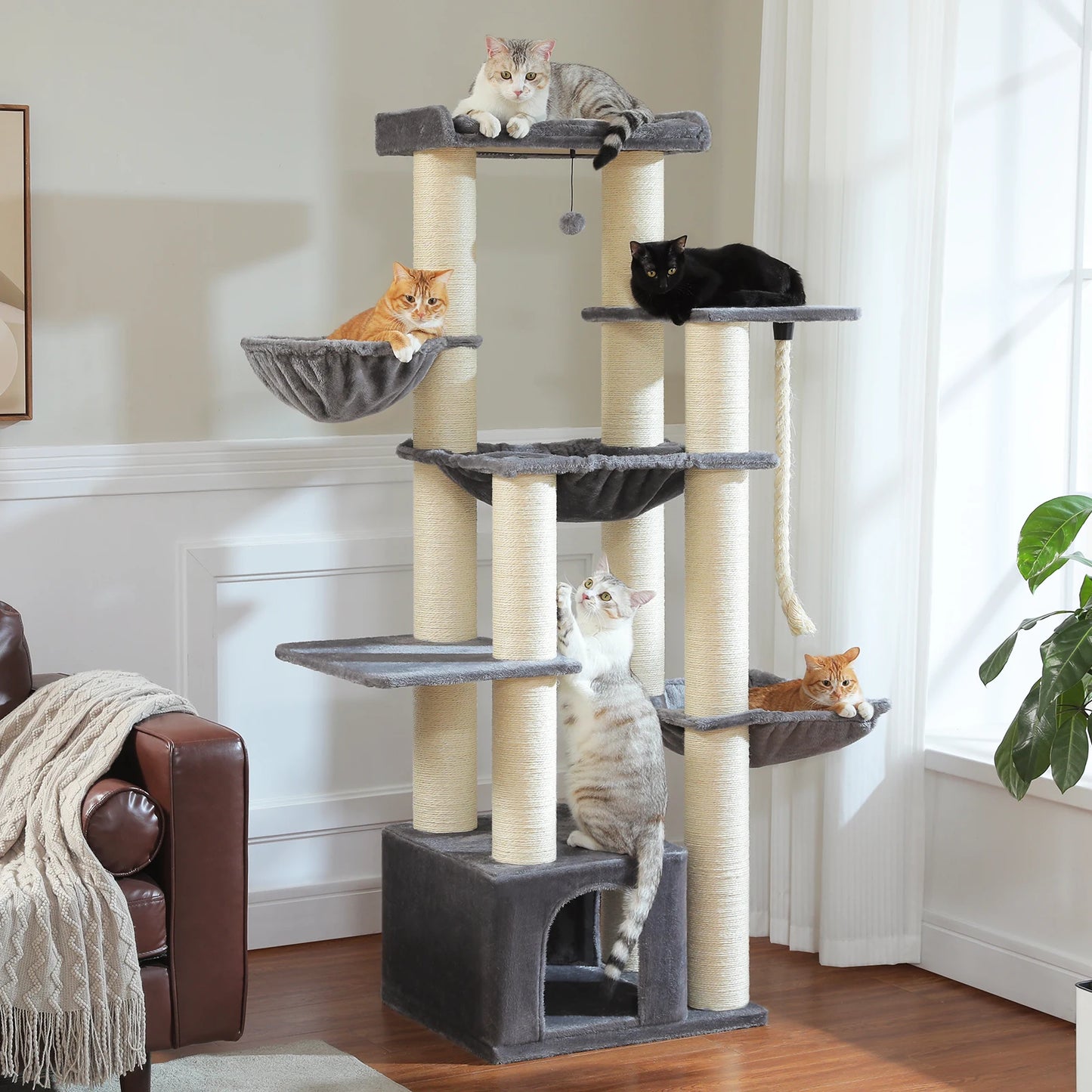 PAWZ Road Premium Large Cat Tree For Big Cats 170cm Tall Multi Level Cat House With Hammock And 11 Sisal Posts