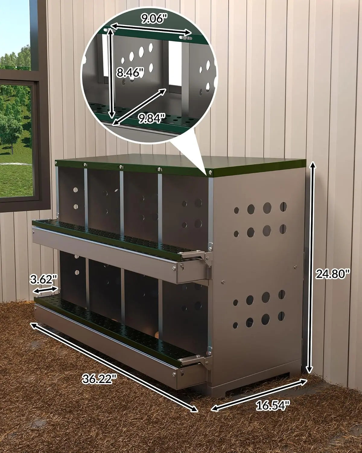 TWISTER.CK Metal Chicken Coop Nesting Box With Multi Compartment Rustproof Ventilated Roll Out Egg Collection For Hens