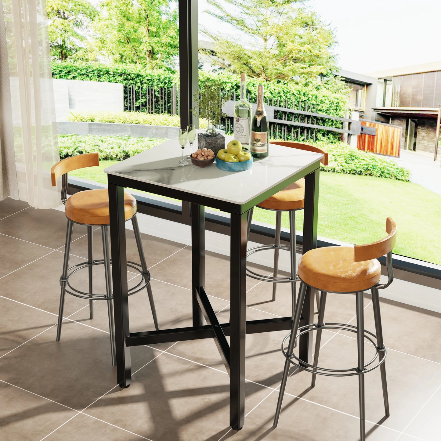 Upscale Marble Top Tall Bar Table Square Counter For Restaurants