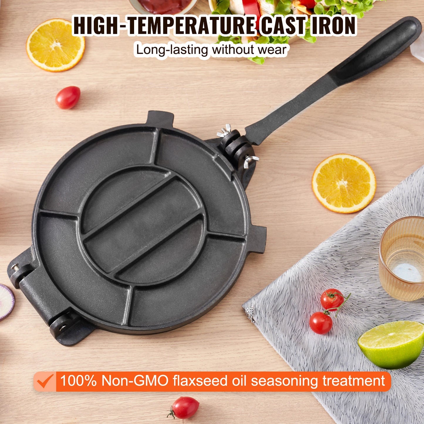 VEVOR Cast Iron Tortilla Press Heavy Duty Dough Maker for Flour Tortillas
