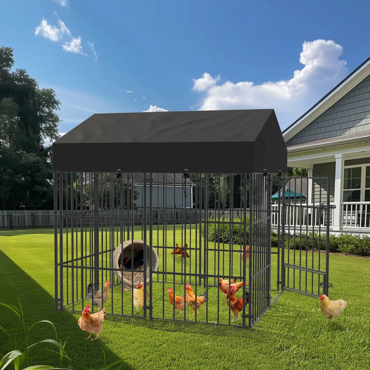 Outdoor Dog Kennel With Roof Heavy Duty Metal Crate