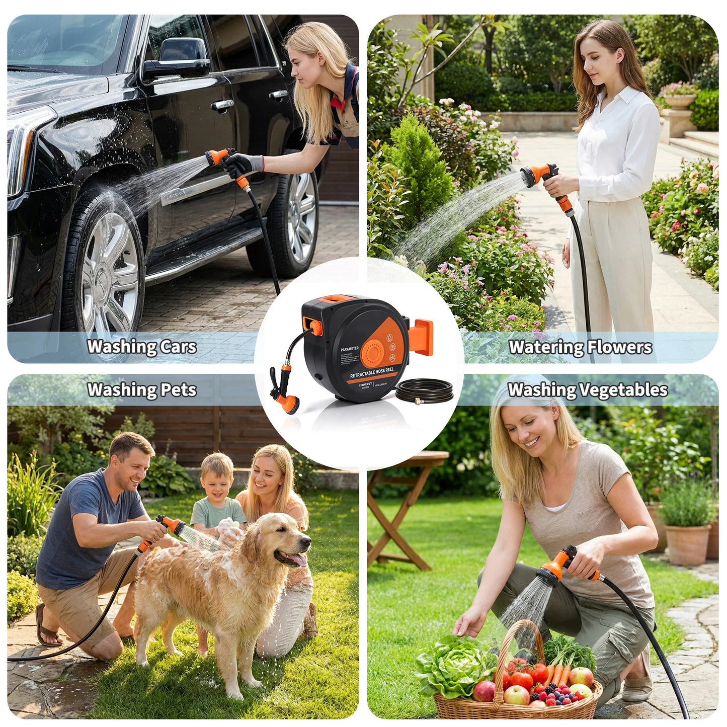 HiMISS Retractable Garden Hose Reel Wall Mounted Heavy Duty With 180 Degree Swivel Slow Retraction For Homeowners