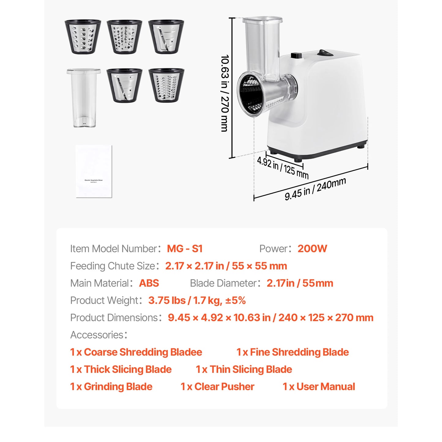 SucceBuy 200W Electric Cheese Grater Salad Shooter With 5 Attachments For Home Cooks Effortless Food Prep