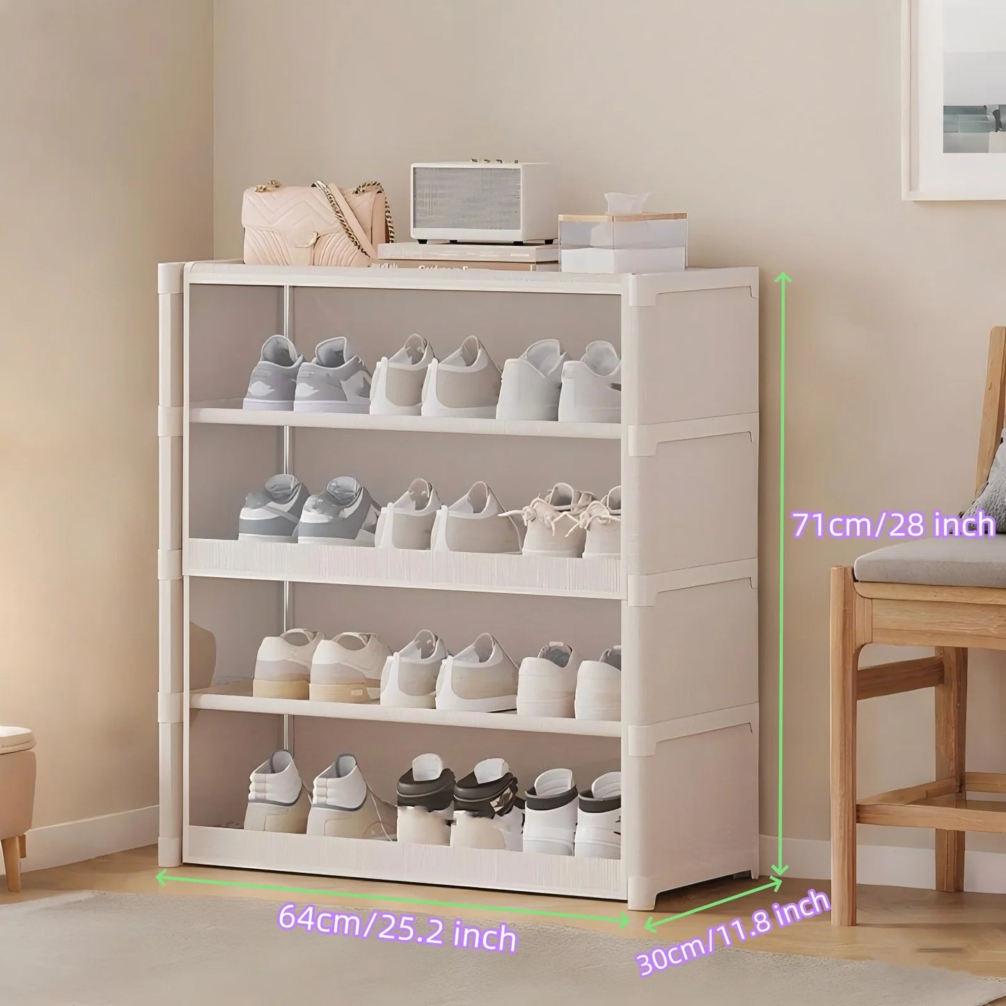 5/7 Layer Shoe Cabinet With Dustproof Clear Lid And Organizer