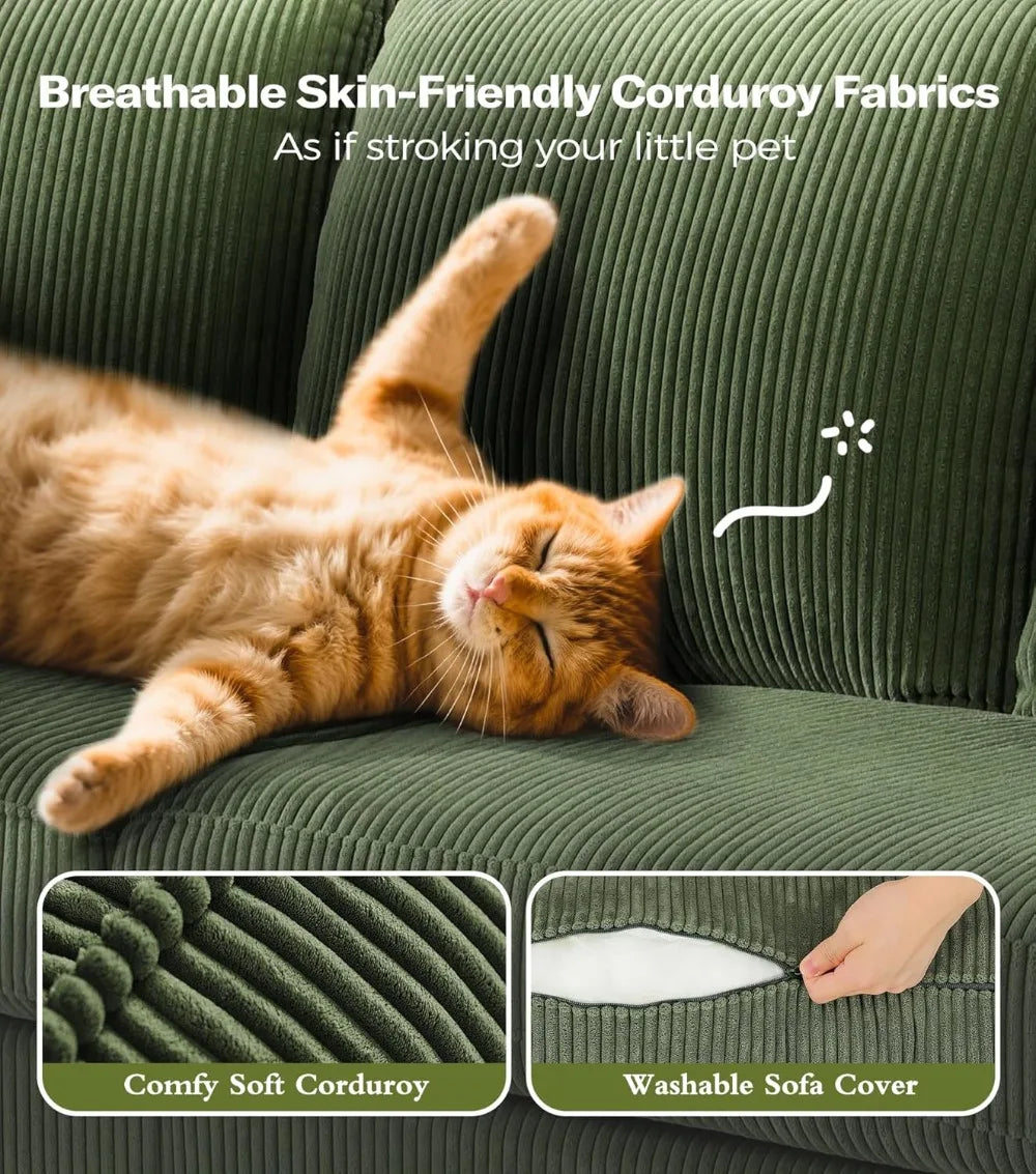 Corduroy Sofa No Tool Assembly For Living Room Comfort