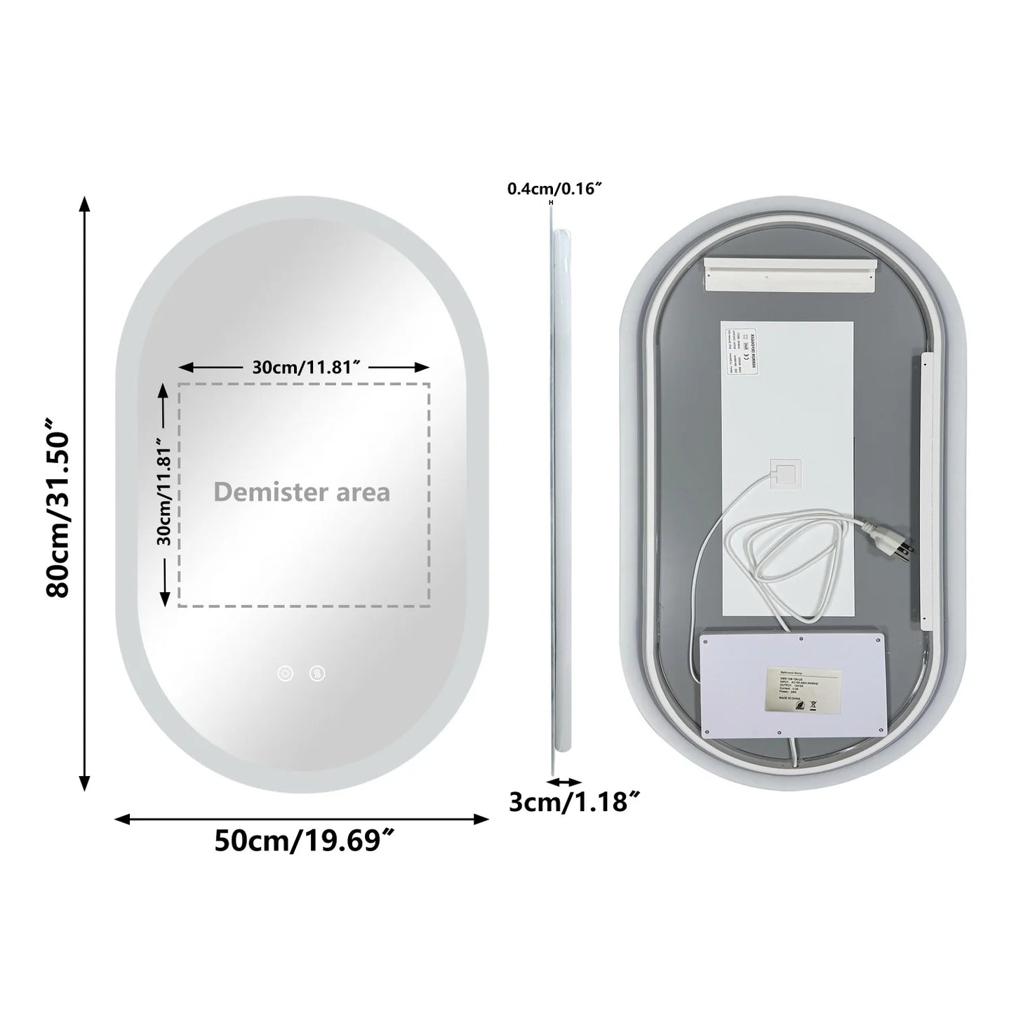 Illuminated Oval Bathroom Mirror With Backlit Tempered Glass Antifog Makeup