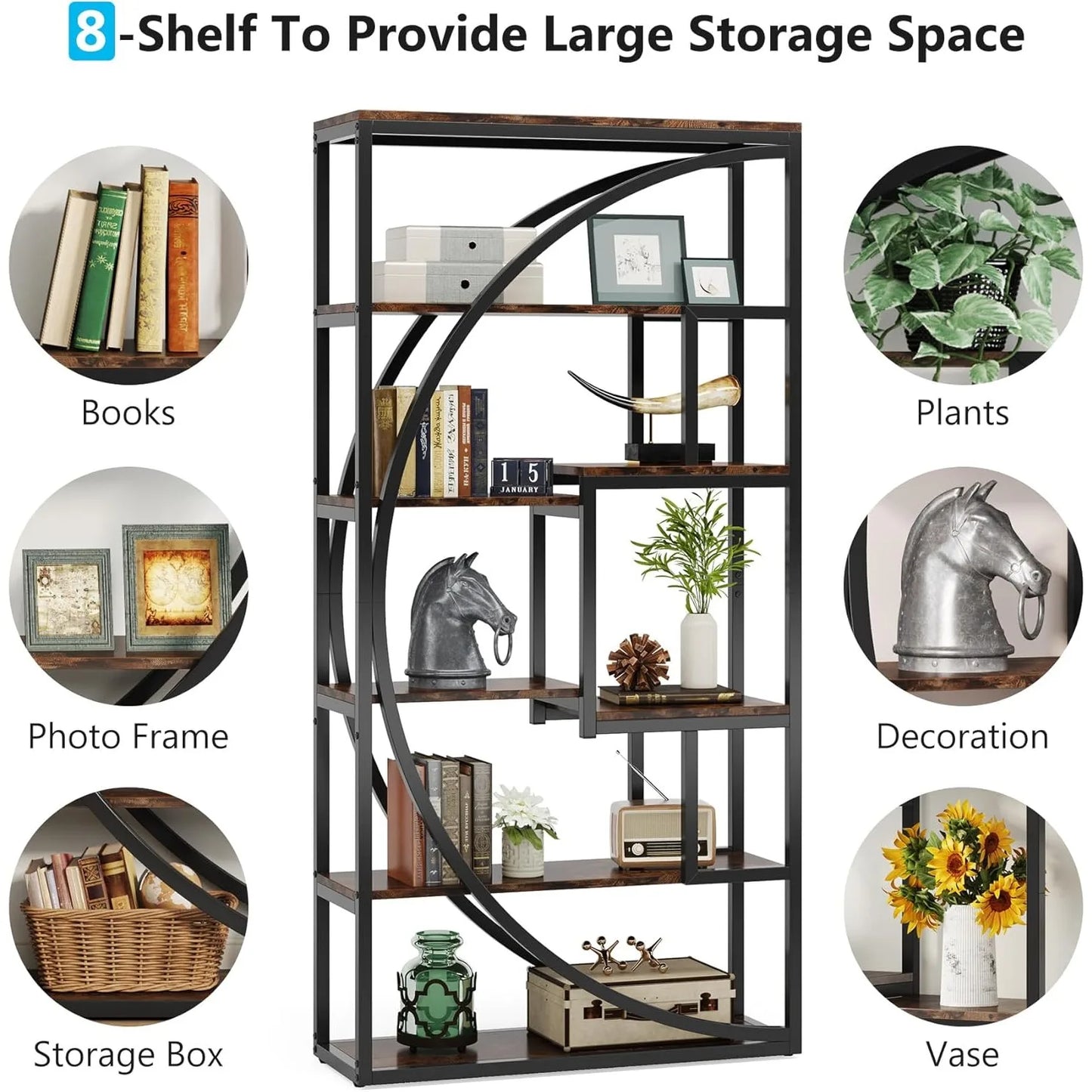 Little Tree Industrial 5 Tier Etagere Bookshelf for Living Room