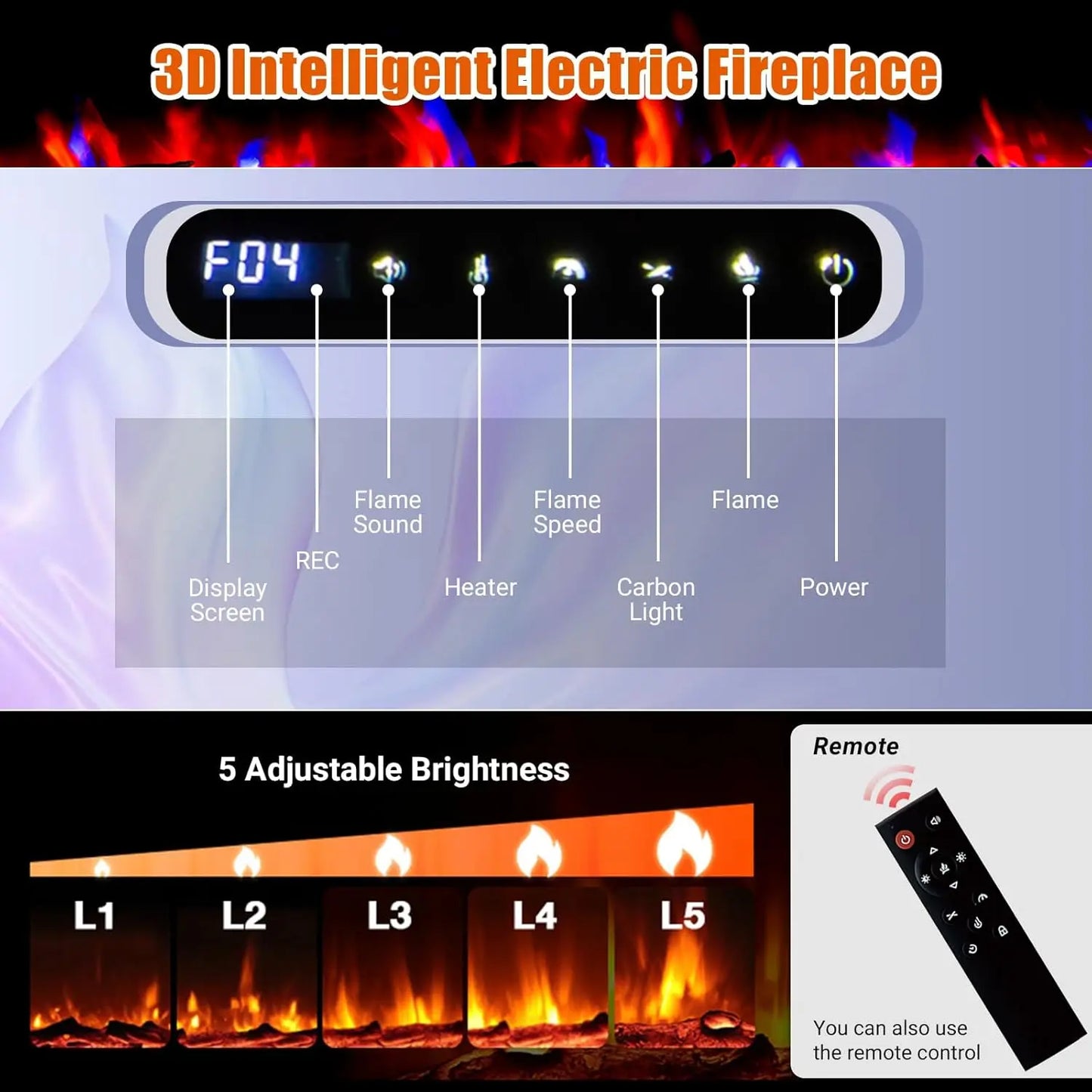 AceKool Smart Electric Fireplace Heater For Homeowners With Alexa And WiFi Remote Color Changing 750W And 1500W