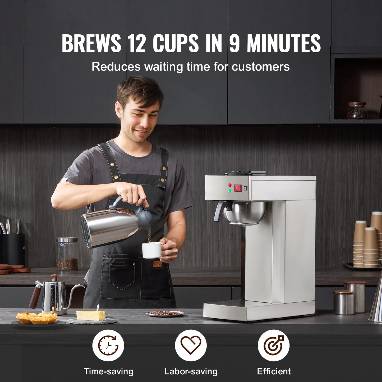 SucceBuy Commercial Drip Coffee Maker Stainless Steel Pour Over Brewer For Office And Cafe