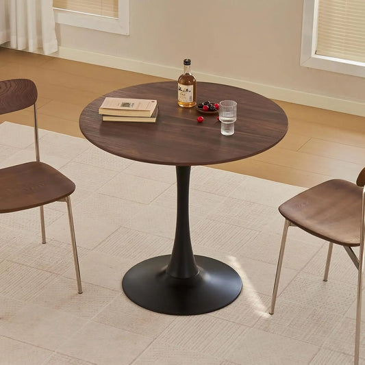 Round Tulip Dining Table With Metal Pedestal Mid Century Modern