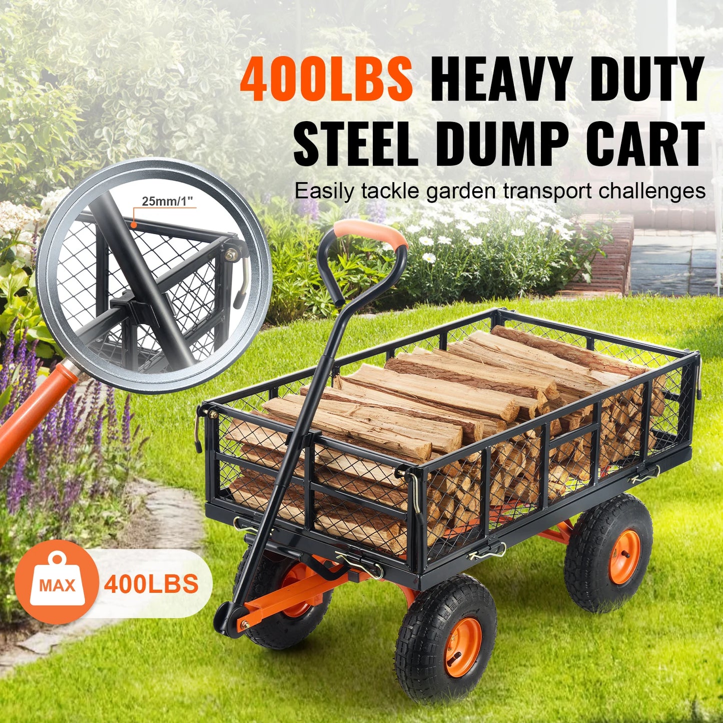 SucceBuy Garden Cart Sturdy Utility Wagon 400 To 880 Lbs