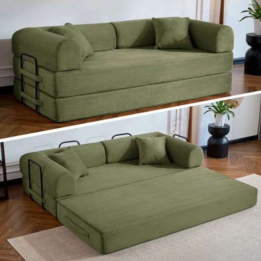 NONECN Folding Convertible Sofa Bed Corduroy Upholstered Couch