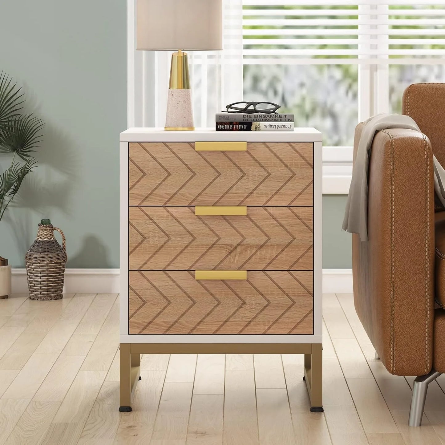 Little Tree Modern Nightstand With Chevron Design Bedside Table