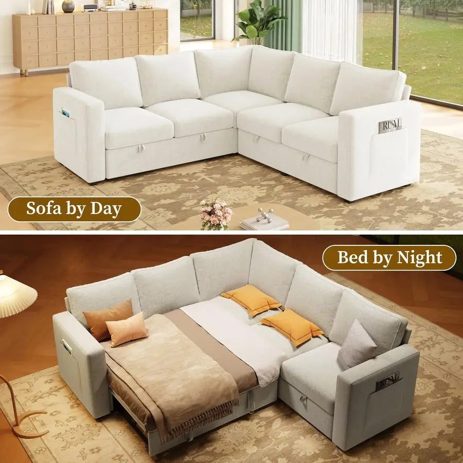 MBVM L-Shaped Sectional Sleeper Sofa For Modern Living Room