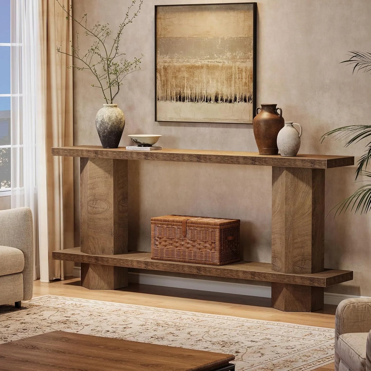 LITTLE TREE Wooden Console Sofa Table for Living Room Hallway