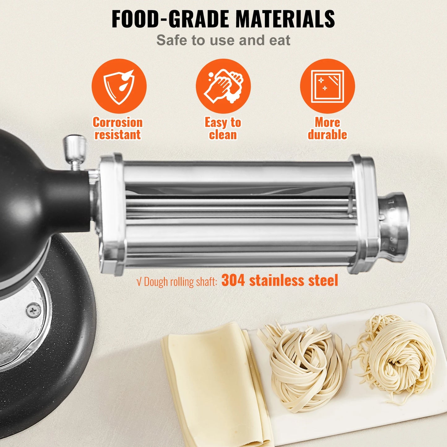 SucceBuy Pasta Attachment For KitchenAid Stand Mixer Stainless Steel Sheet Roller 8 Thickness Levels For Home Cooks
