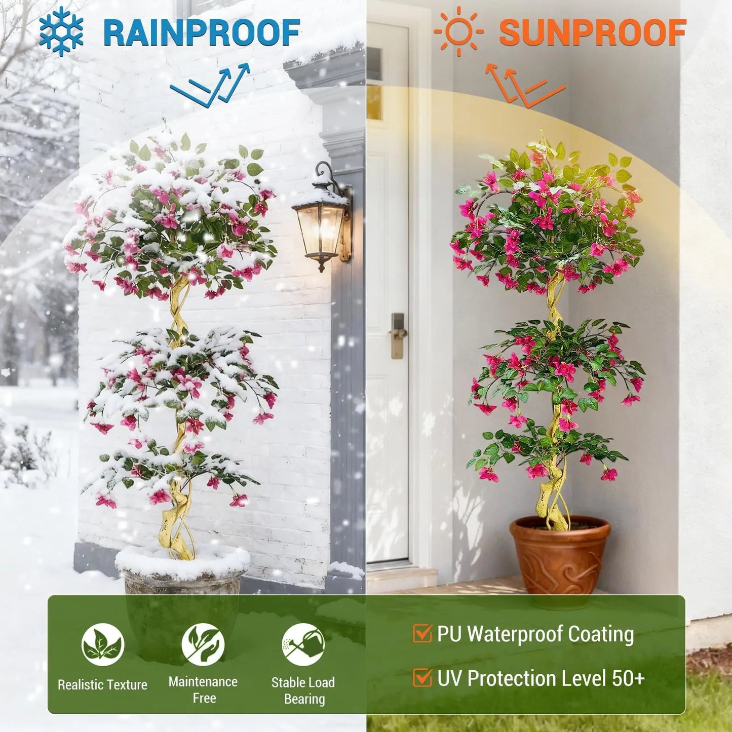 HiMISSCN Artificial Bougainvillea Tree With White Pot Lifelike Silk Foliage For Indoor Outdoor Decor Home Office Wedding