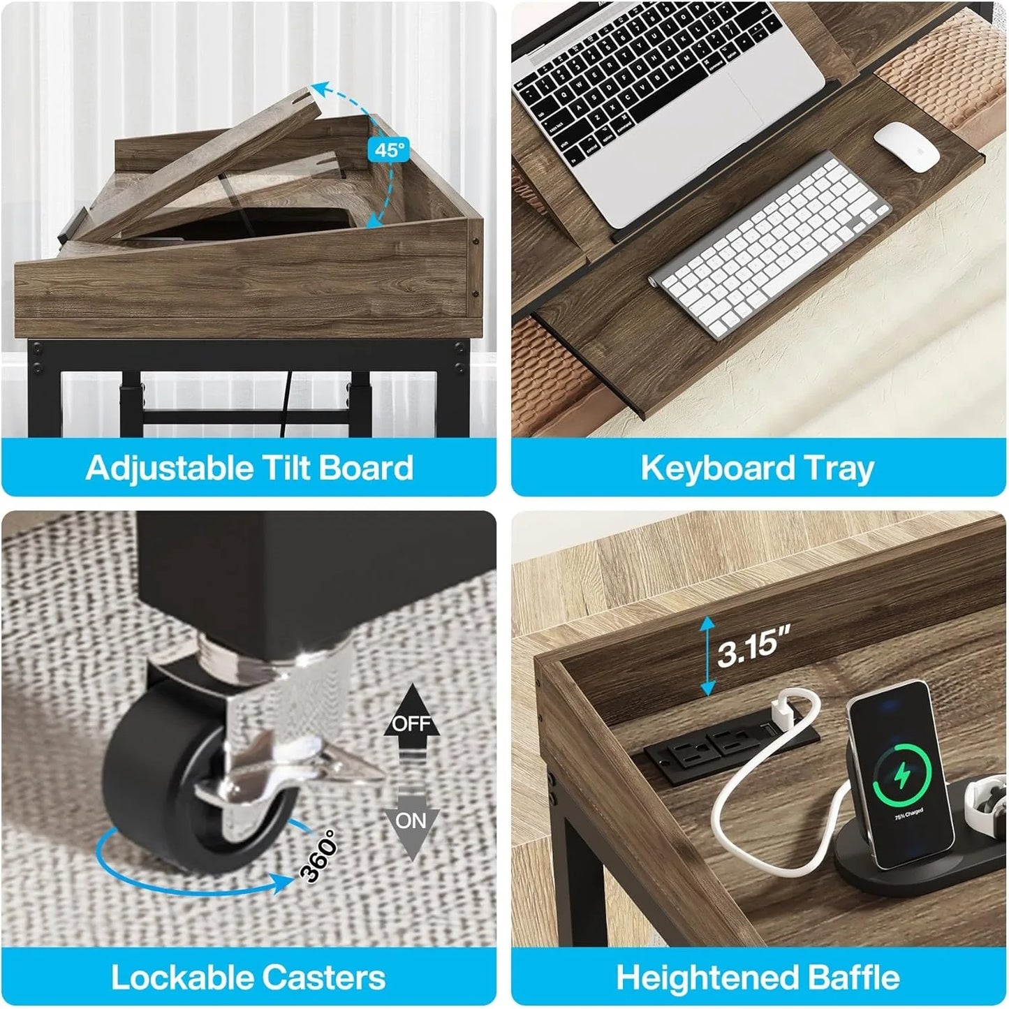 Little Tree Height Adjustable Overbed Table on Wheels for Laptop