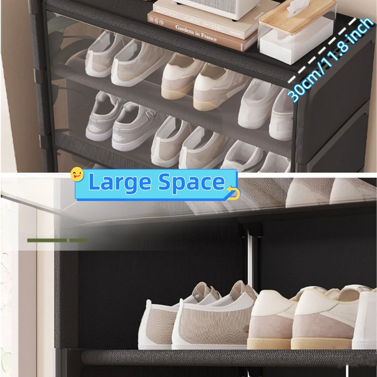 5/7 Layer Shoe Cabinet With Dustproof Clear Lid And Organizer