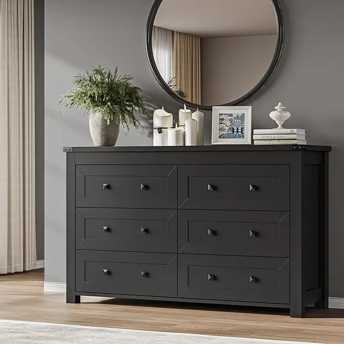 Modern 6-Drawer Dresser and TV Stand with Wood Finish