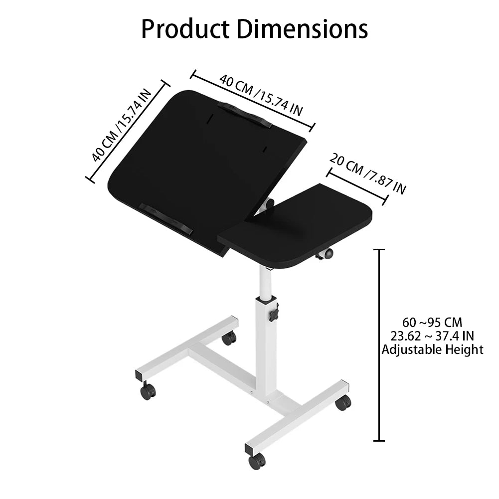 HiMISS Movable Overbed Table With Wheels Adjustable Height