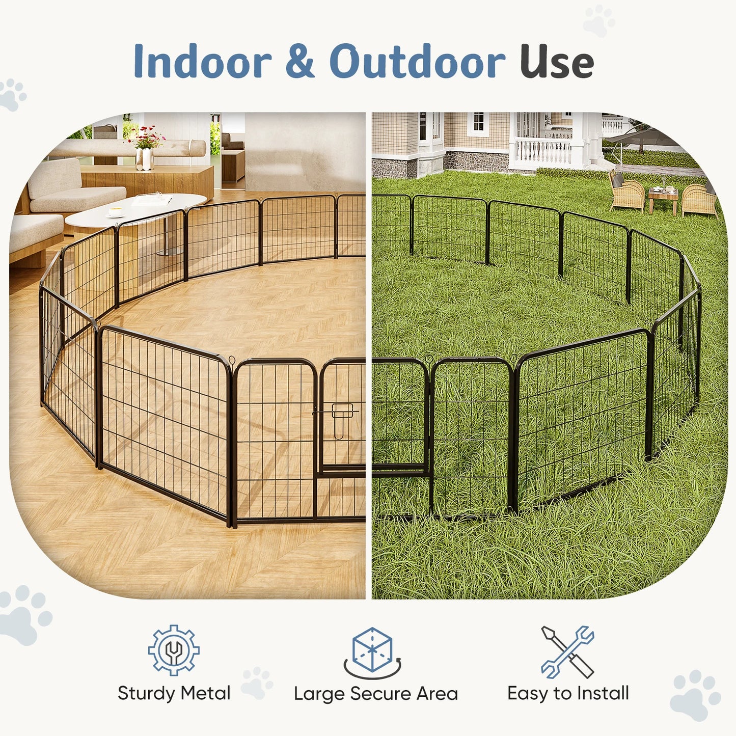 JHK 16 Panels Dog Playpen Metal Fence Foldable Outdoor
